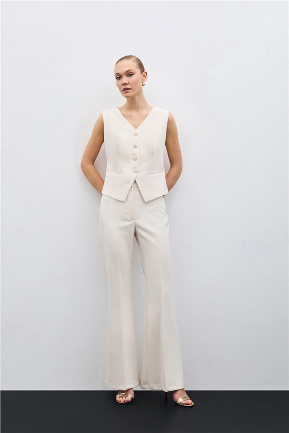 İspanyol Paça Pantolon - Bej