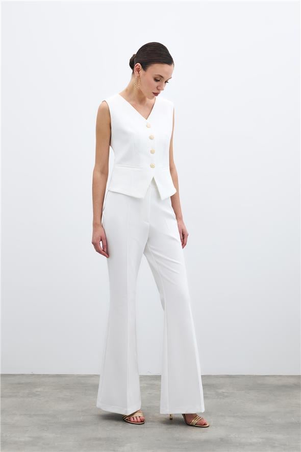 İspanyol Paça Pantolon - Ekru
