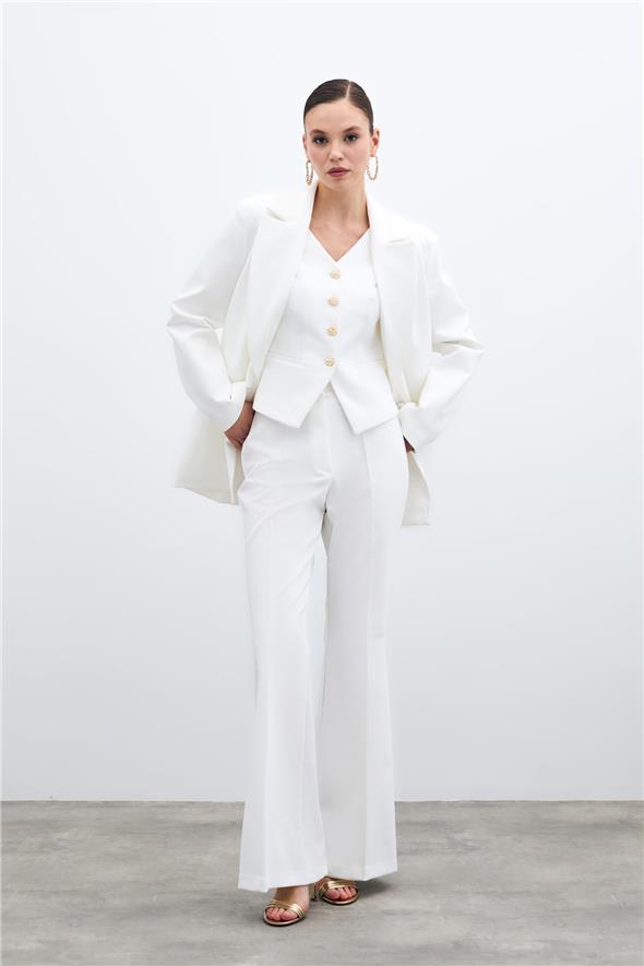 İspanyol Paça Pantolon - Ekru