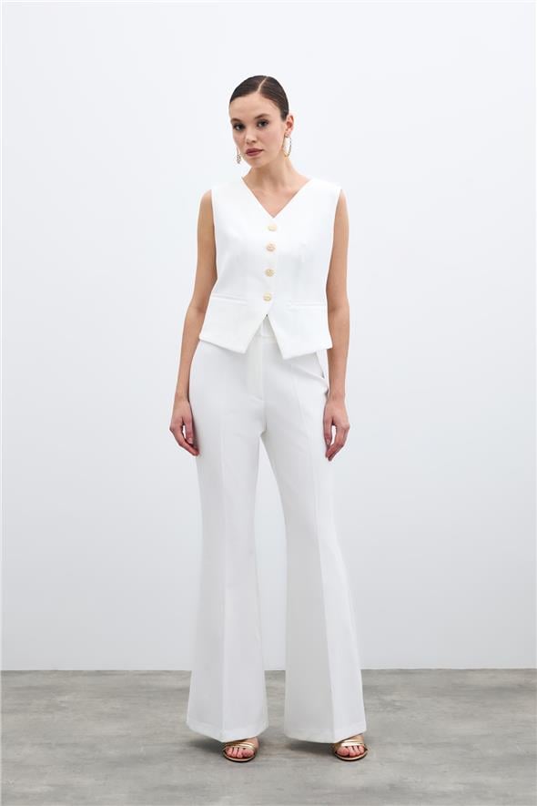 İspanyol Paça Pantolon - Ekru