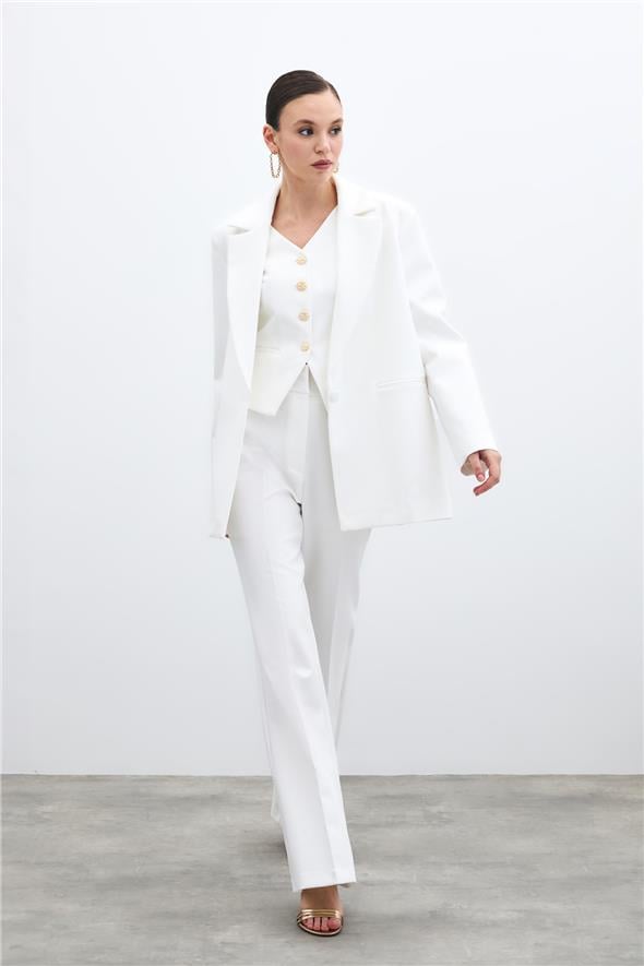 İspanyol Paça Pantolon - Ekru