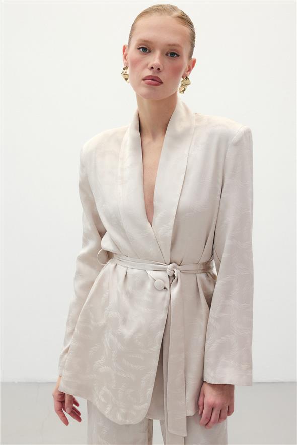 Jakar Saten Ceket - Bej