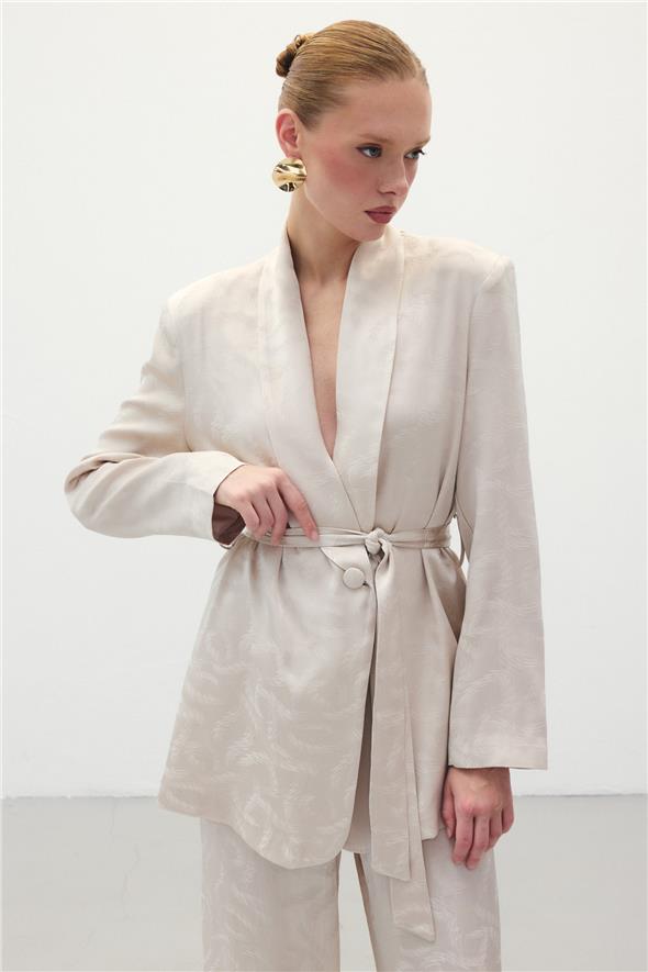 Jakar Saten Ceket - Bej