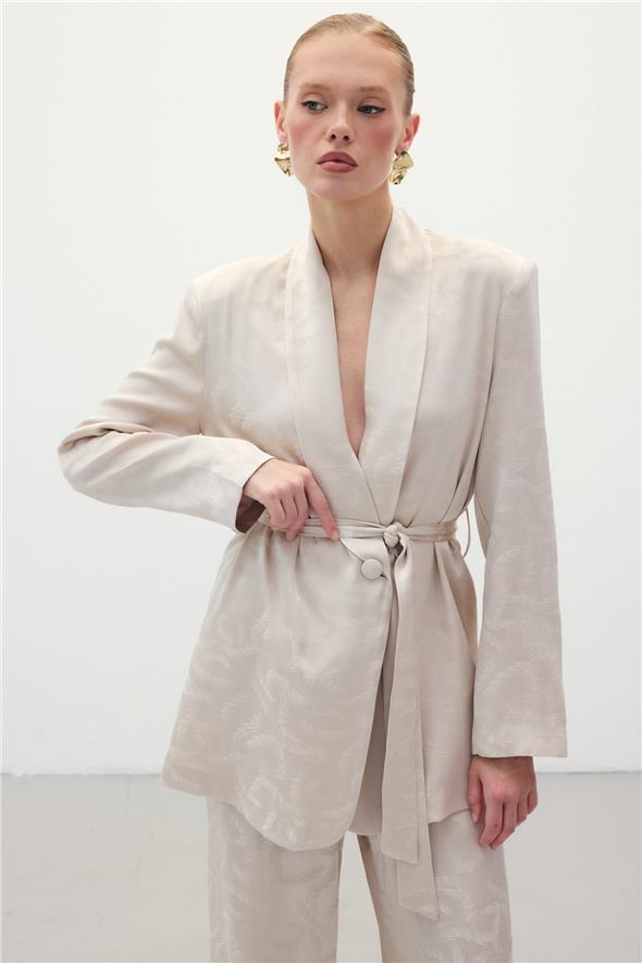 Jakar Saten Ceket - Bej