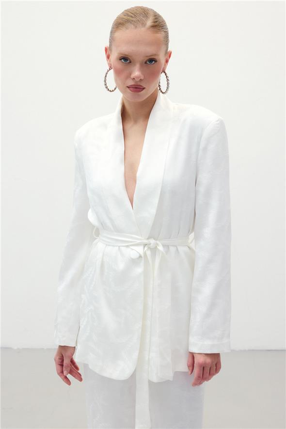 Jakar Saten Ceket - Ekru