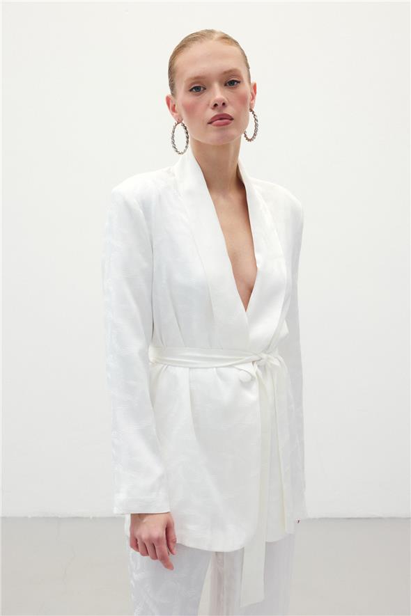 Jakar Saten Ceket - Ekru