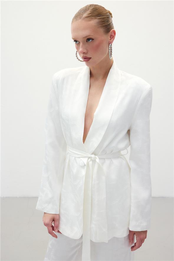 Jakar Saten Ceket - Ekru