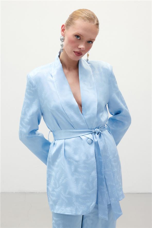 Jakar Saten Ceket - Mavi