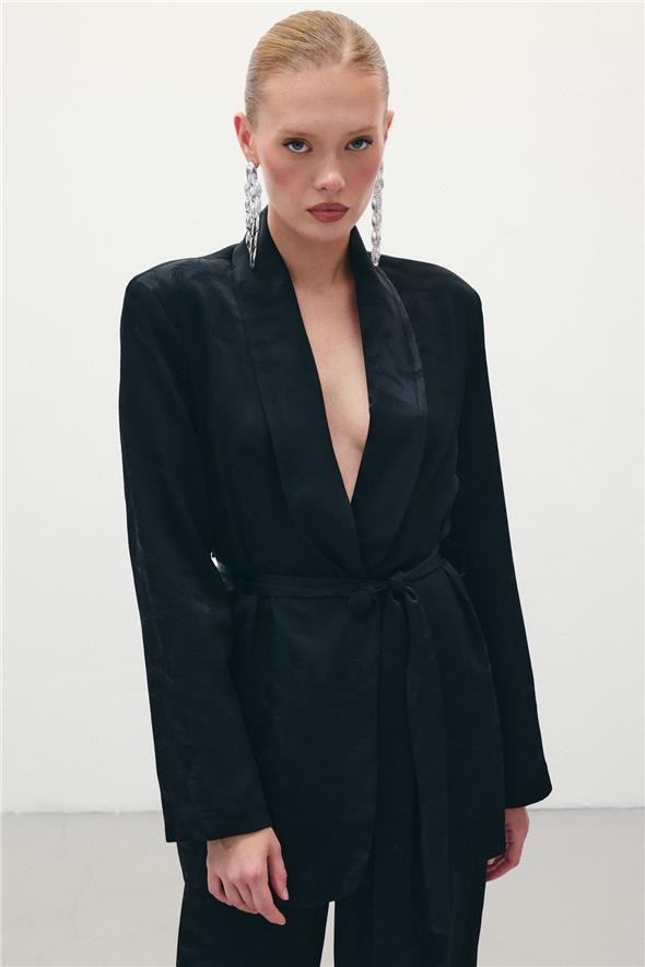 Jakar Saten Ceket - Siyah