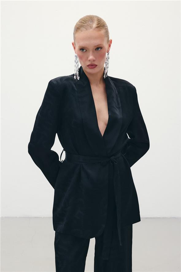 Jakar Saten Ceket - Siyah