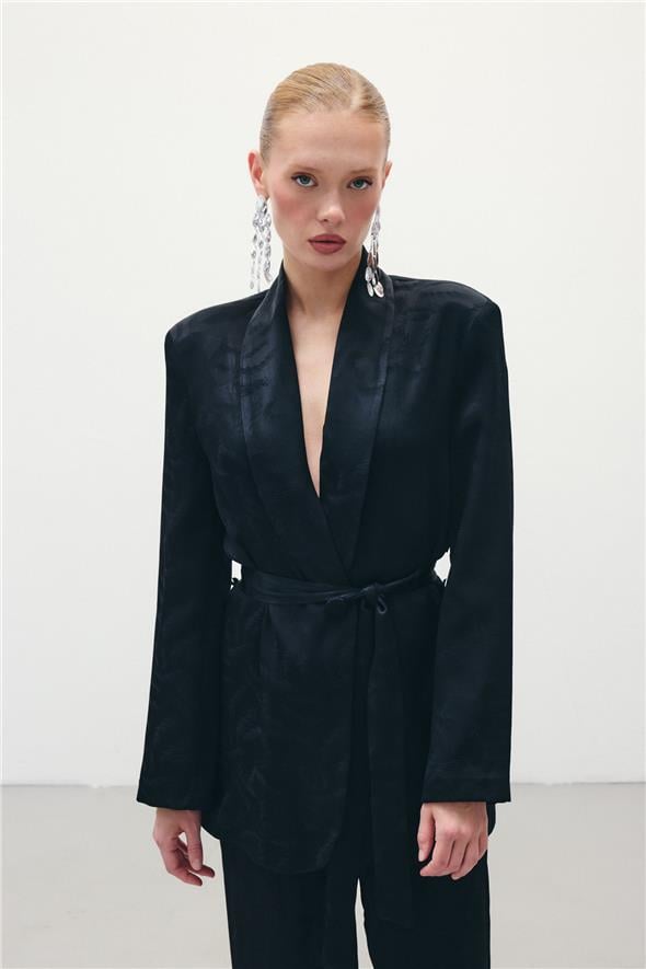 Jakar Saten Ceket - Siyah