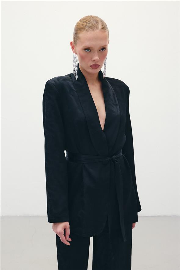 Jakar Saten Ceket - Siyah