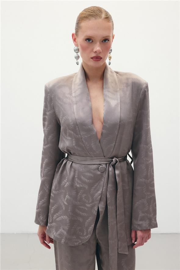 Jakar Saten Ceket - Vizon