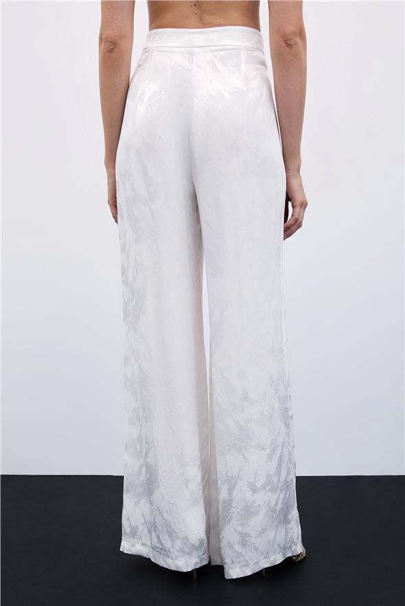 Jakarlı Bol Paça Pantolon - Ekru