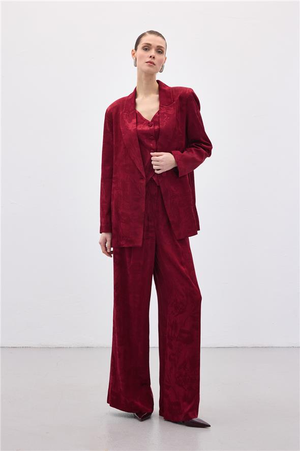 Jakarlı Bol Pantolon - Bordo