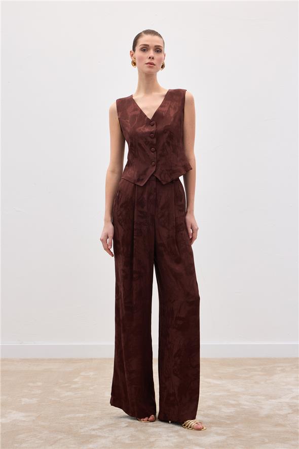 Jakarlı Bol Pantolon - Kahve