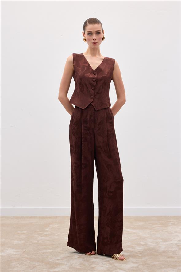 Jakarlı Bol Pantolon - Kahve