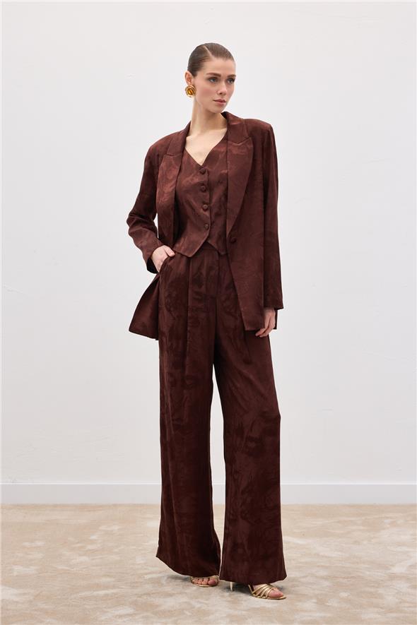 Jakarlı Bol Pantolon - Kahve