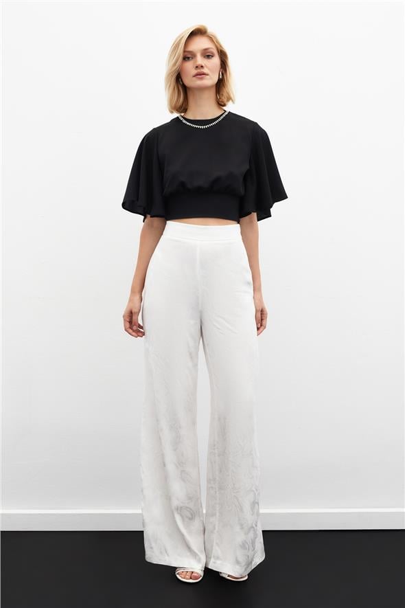 Jakarlı Salaş Pantolon - Ekru