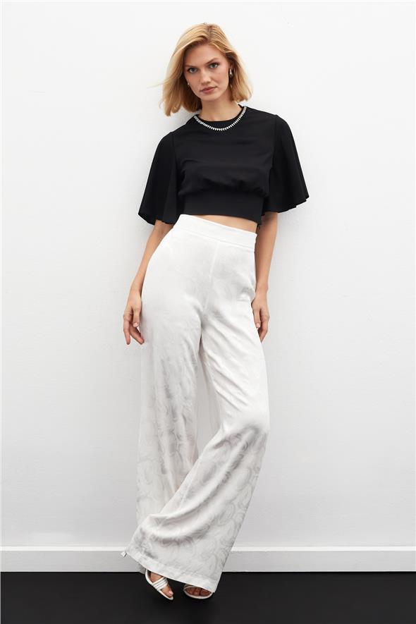 Jakarlı Salaş Pantolon - Ekru