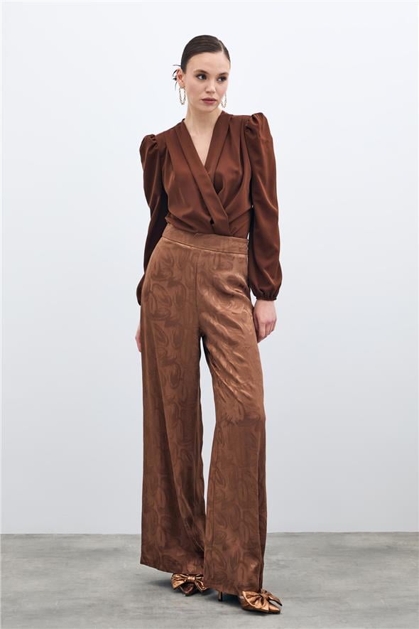 Jakarlı Salaş Pantolon - Kahve