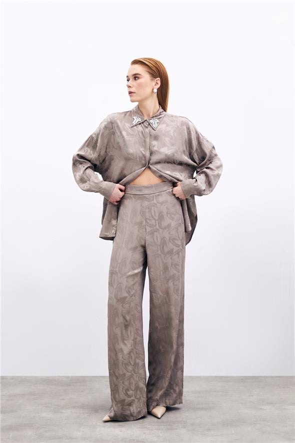 Jakarlı Salaş Pantolon - Vizon