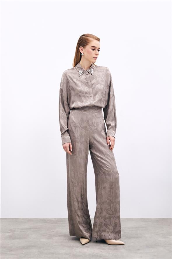 Jakarlı Salaş Pantolon - Vizon