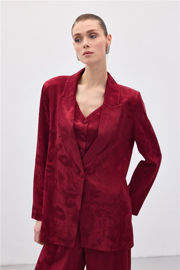 Jakarlı Uzun Ceket - Bordo