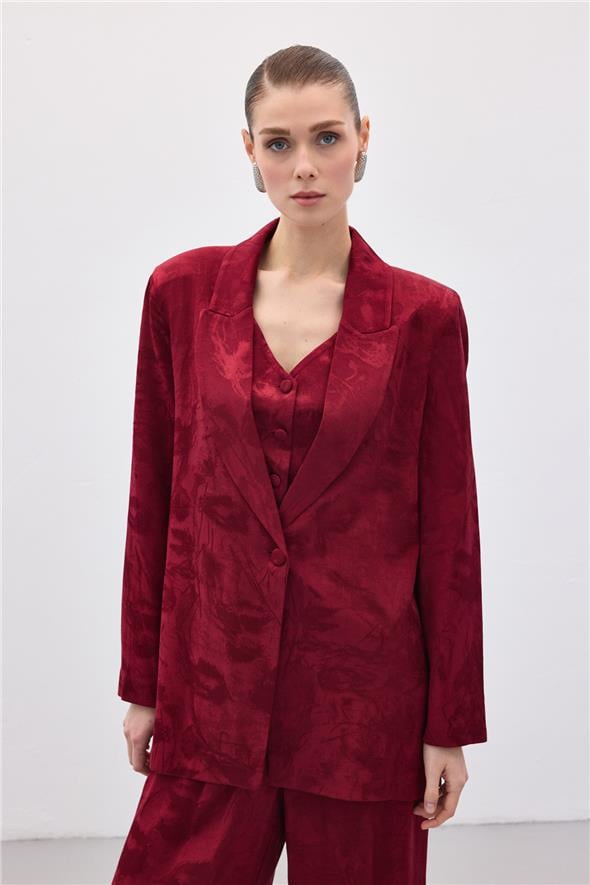 Jakarlı Uzun Ceket - Bordo