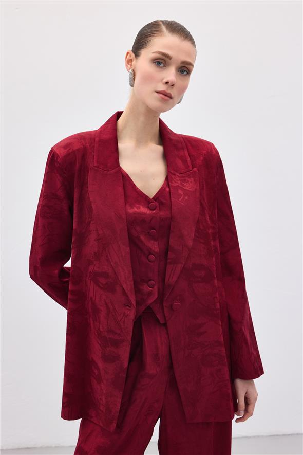 Jakarlı Uzun Ceket - Bordo