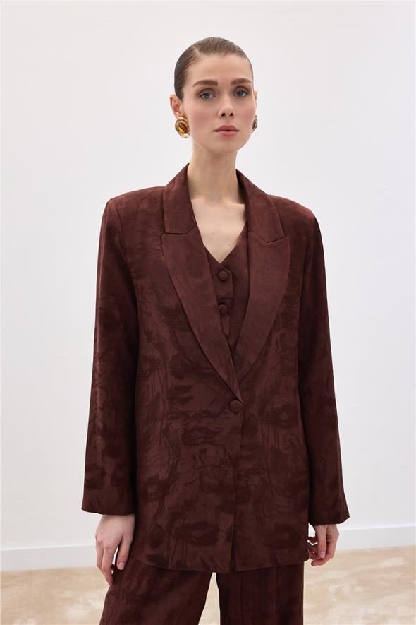 Jakarlı Uzun Ceket - Kahve