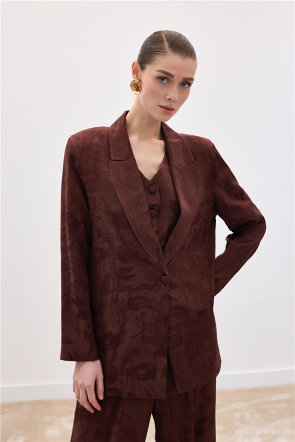 Jakarlı Uzun Ceket - Kahve