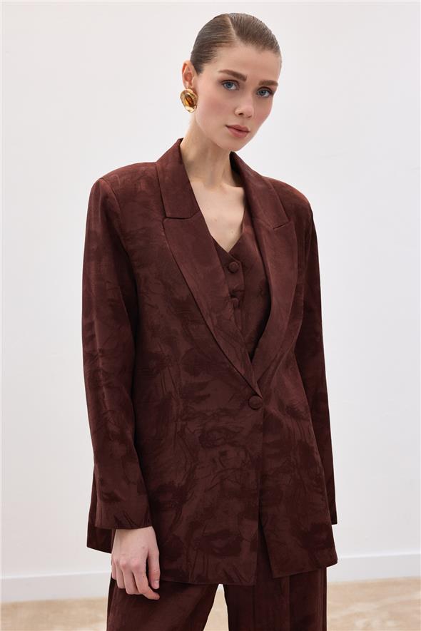 Jakarlı Uzun Ceket - Kahve