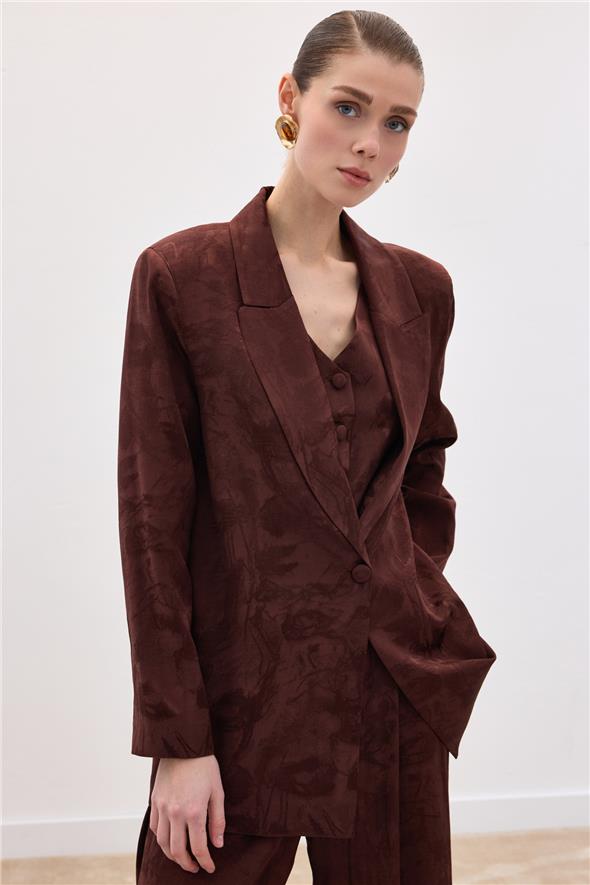 Jakarlı Uzun Ceket - Kahve