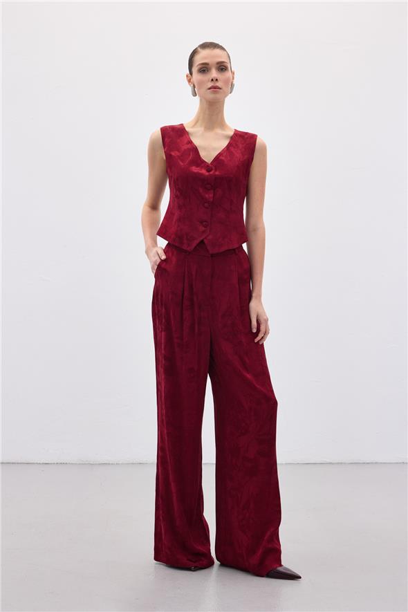 Jakarlı Yelek - Bordo