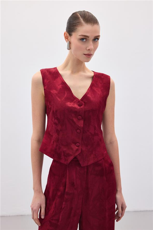 Jakarlı Yelek - Bordo