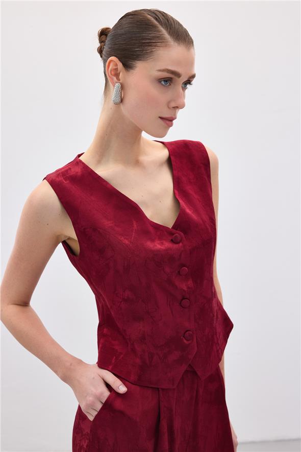 Jakarlı Yelek - Bordo