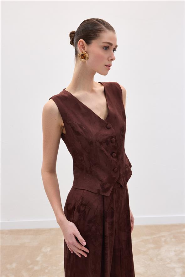 Jakarlı Yelek - Kahve