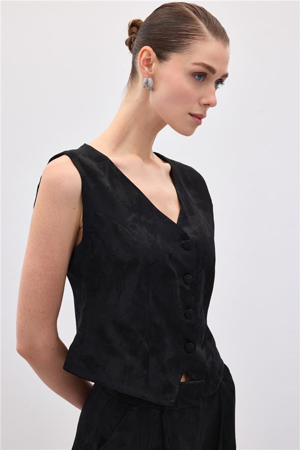 Jakarlı Yelek - Siyah