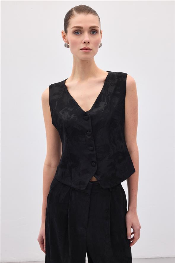 Jakarlı Yelek - Siyah