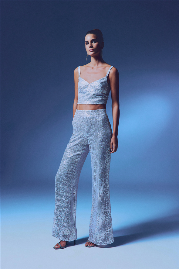 Kalın Askılı Payet Crop - Gri