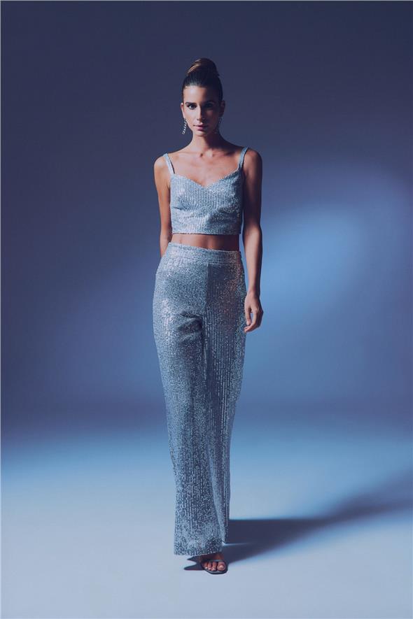 Kalın Askılı Payet Crop - Gri