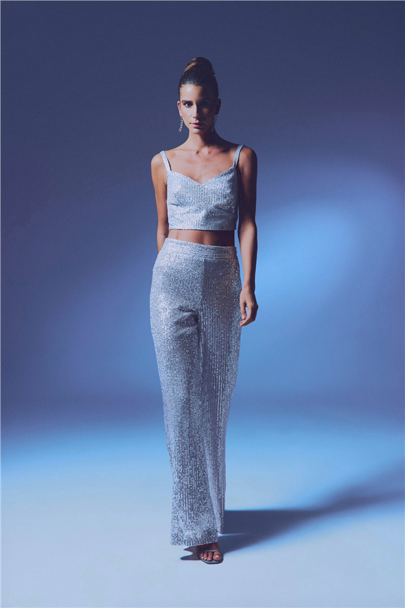 Kalın Askılı Payet Crop - Gri