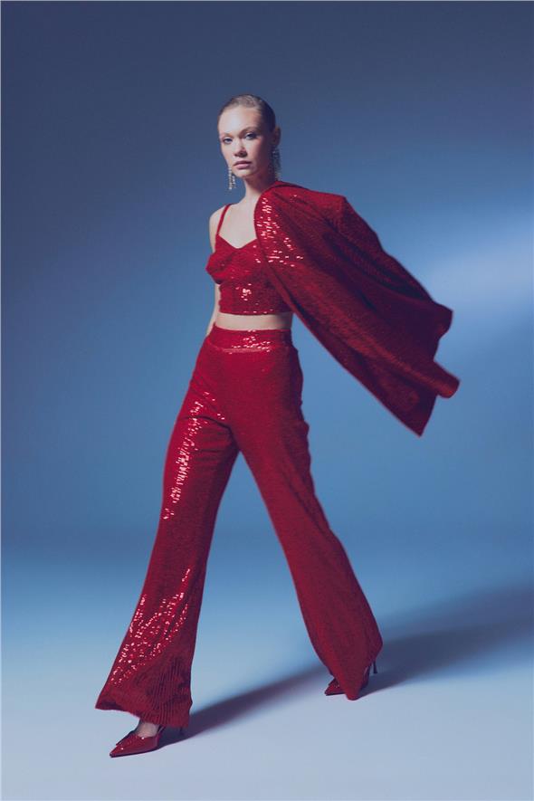 Kalın Askılı Payet Crop - Kırmızı