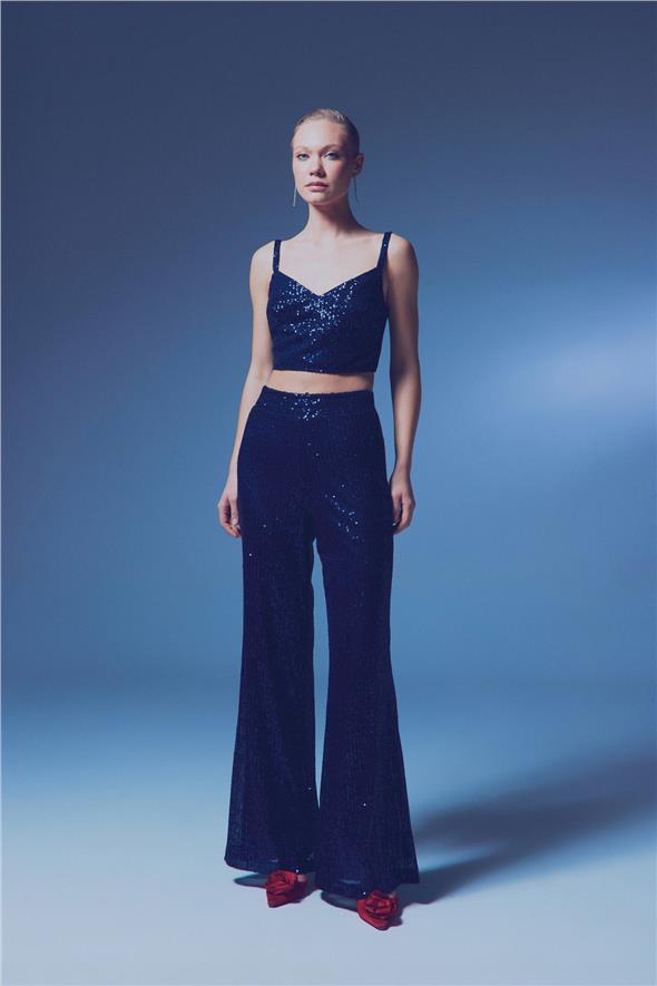 Kalın Askılı Payet Crop - Lacivert