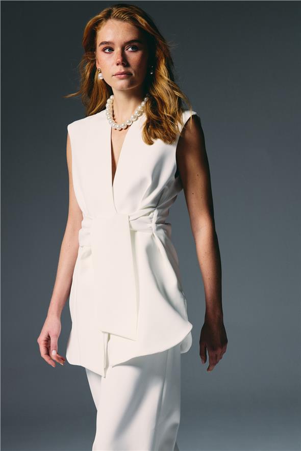 Kalın Kuşaklı Yelek - Ekru