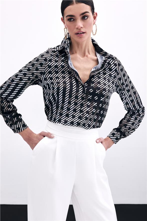 Kare Desenli Gömlek - Siyah