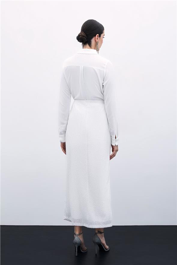 Karolin Midi Etek - Ekru