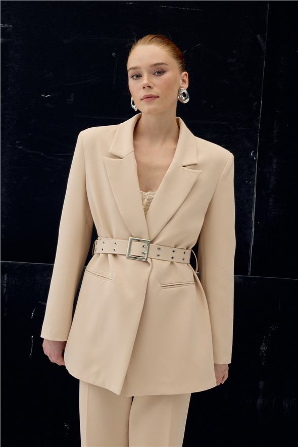 Kemer Detaylı Ceket - Bej