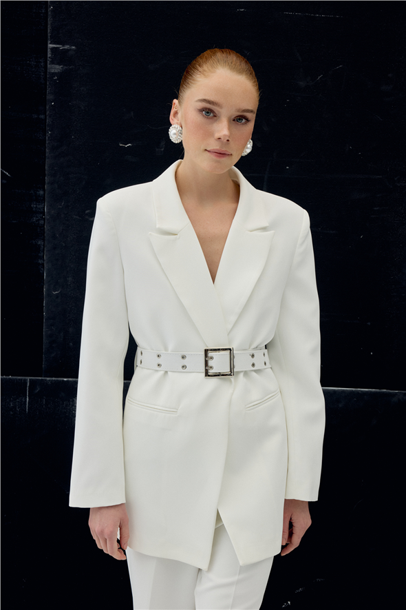 Kemer Detaylı Ceket - Ekru